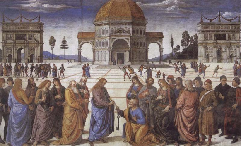 Pietro Perugino Christ giving the Keys to St.Peter Norge oil painting art